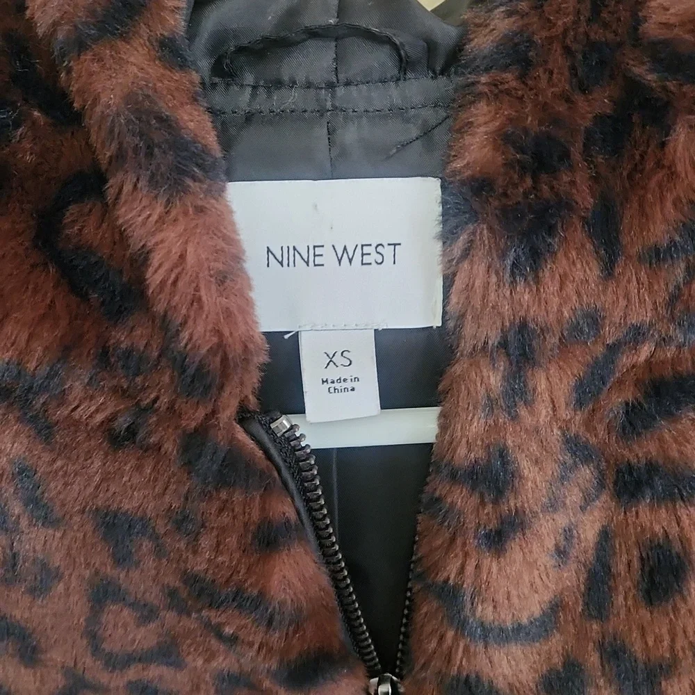 Nine west leopard print push hooded coat size XS
